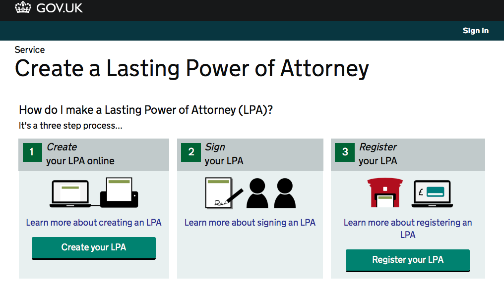 Preview of Lasting Power of Attorney test site