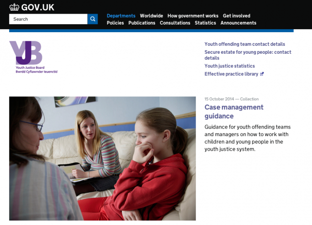 The YJB's new home page on GOV.UK