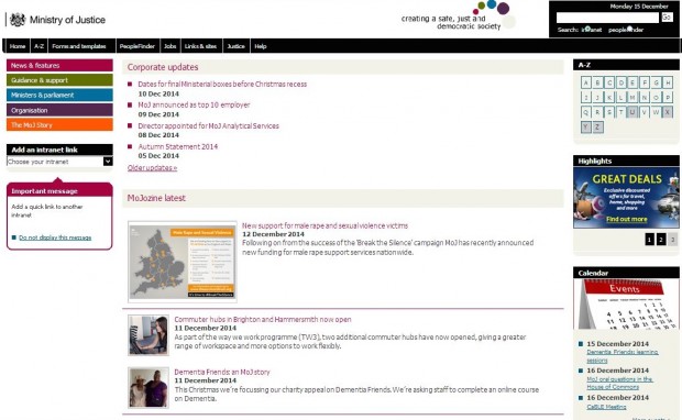 The existing intranet homepage