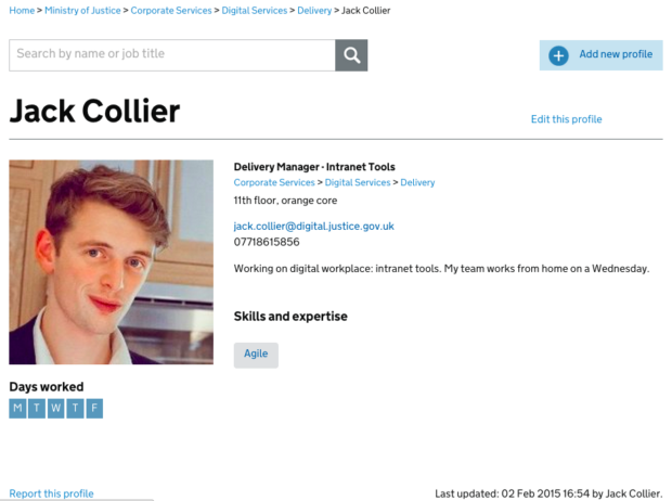 A profile of a member of staff on the new people finder tool