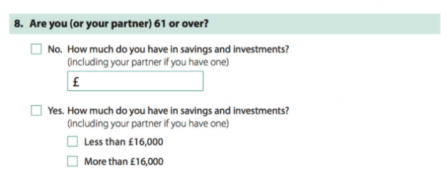 An additional question about savings when applicants have more than £3000