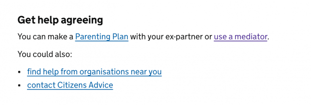Screenshot of improved signposting in the main body of content on the making child arrangement page