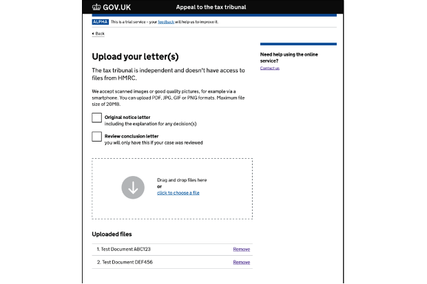 Screenshot of the 'upload your letter' page of the service