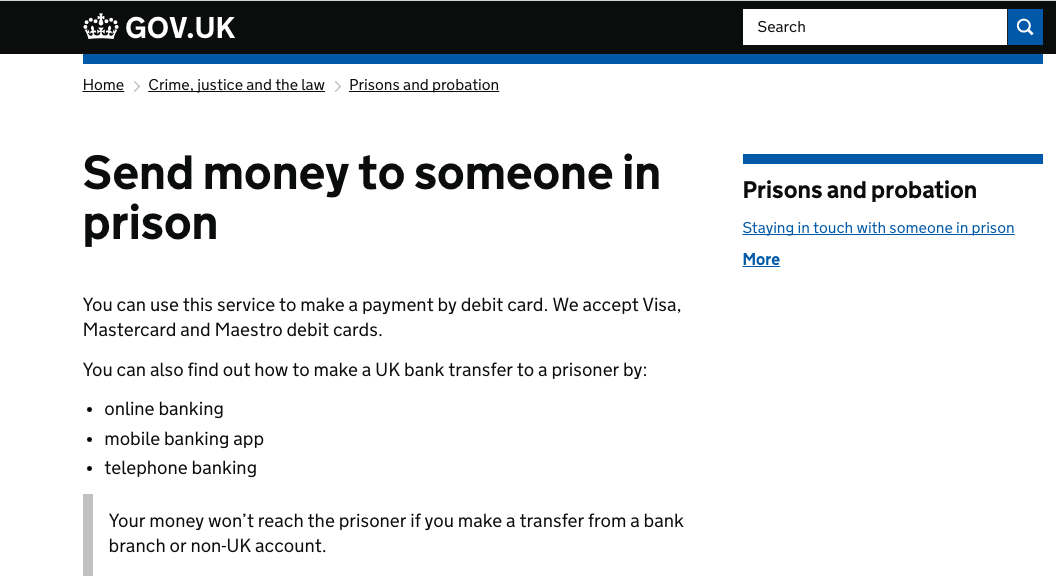 How do i send money to someone in jail in canada?